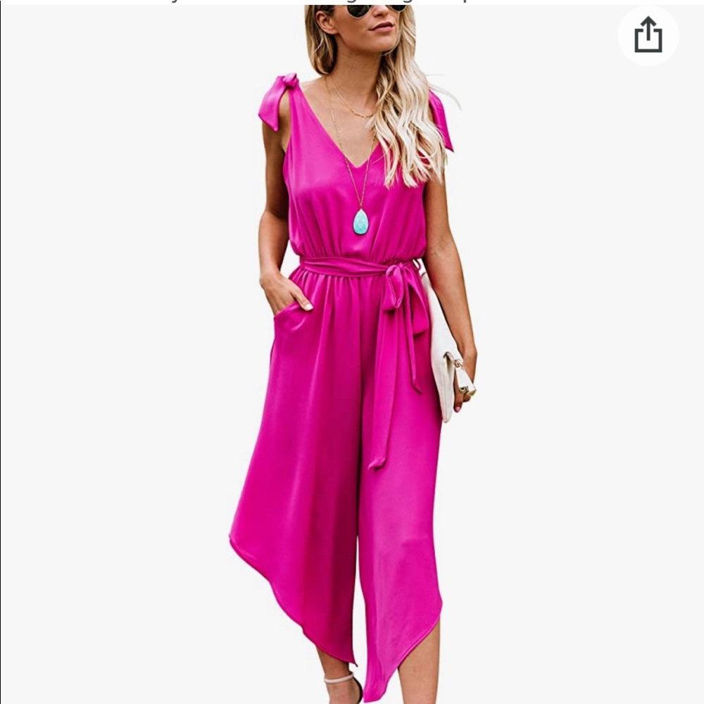 Hot Pink wide leg belted jumpsuit sz Large